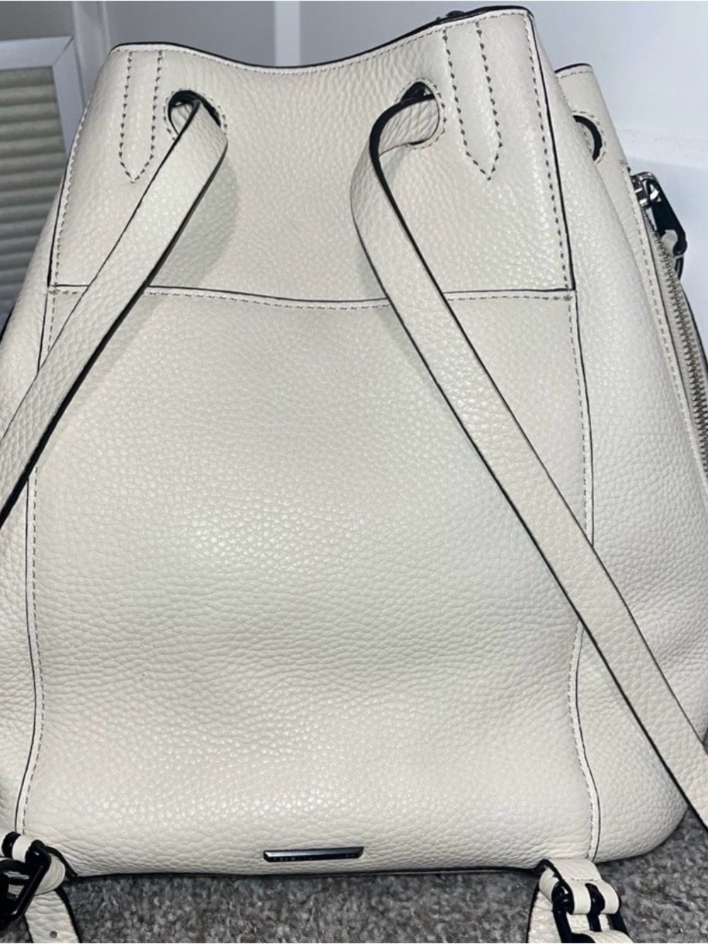 Rebecca Minkoff White Pebbled Leather Drawstring Backpack - Picture 6 of 8